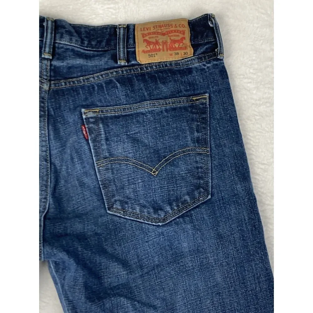 Levi's 501‎ Button Fly Denim Jeans Mens Blue Size 38x30 (36x29 Measured)